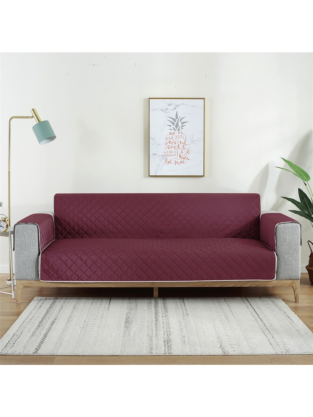 

Cortina Maroon & Silver Reversible Quilted 3 Layered Two Seater Sofa Cover, Multi