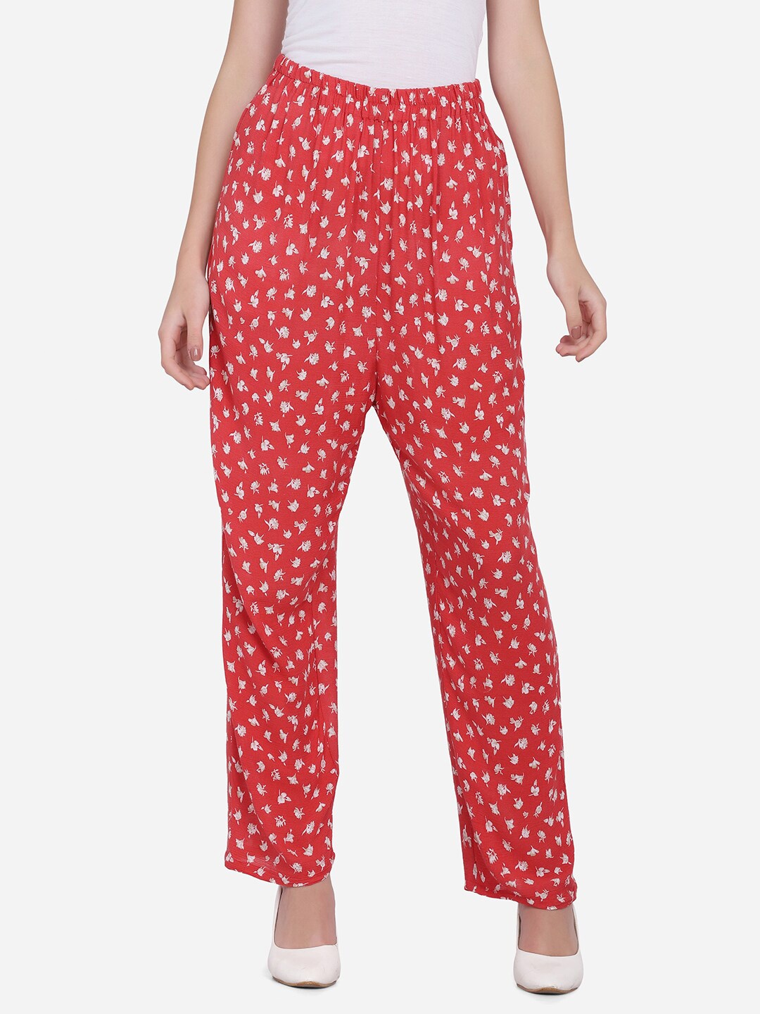 

SAKIA Women Red & White Floral Printed Palazzos