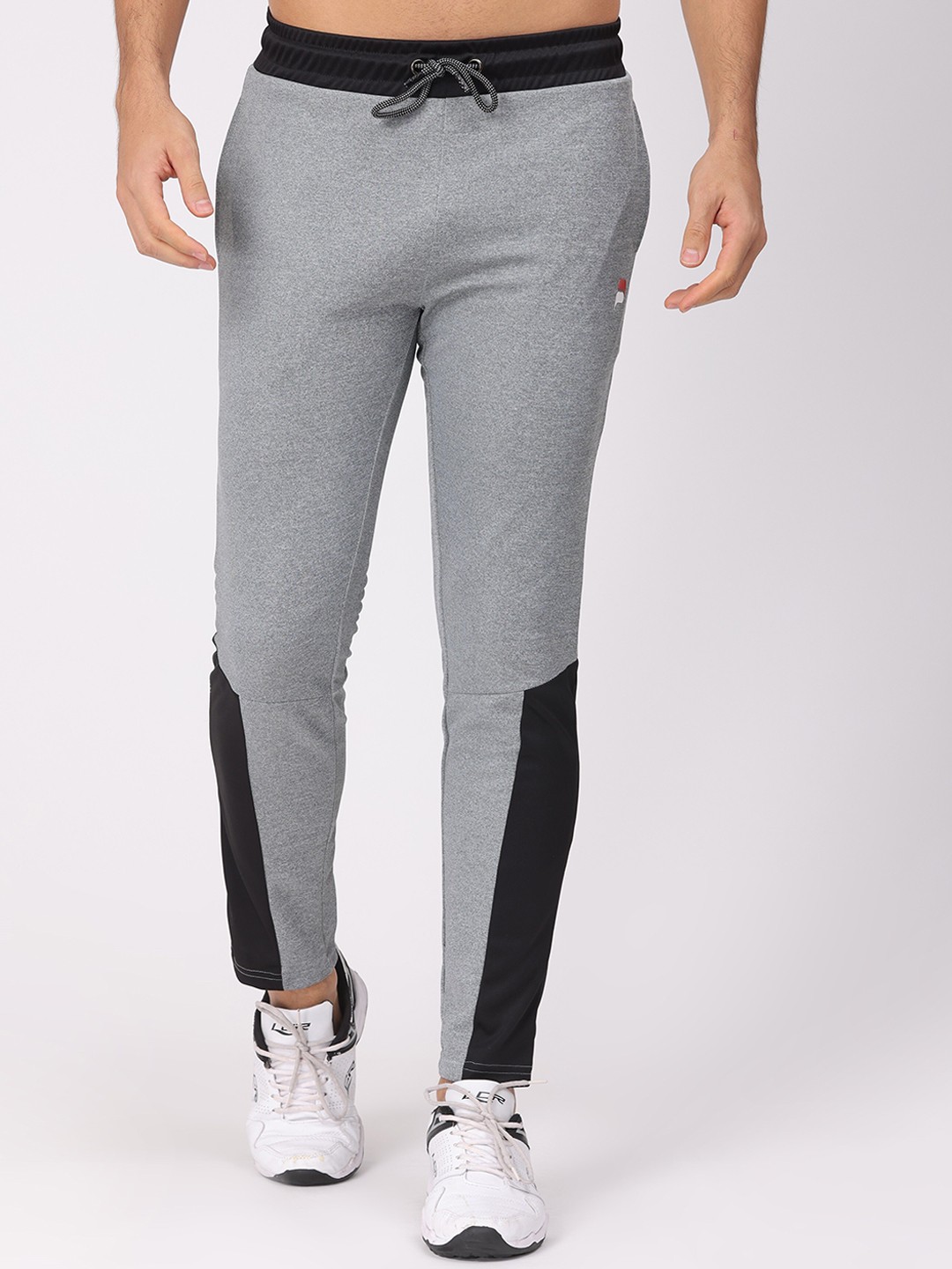 

POLONIUM Men Grey & Black Colourblocked Rapid-Dry Regular Fit Track Pant