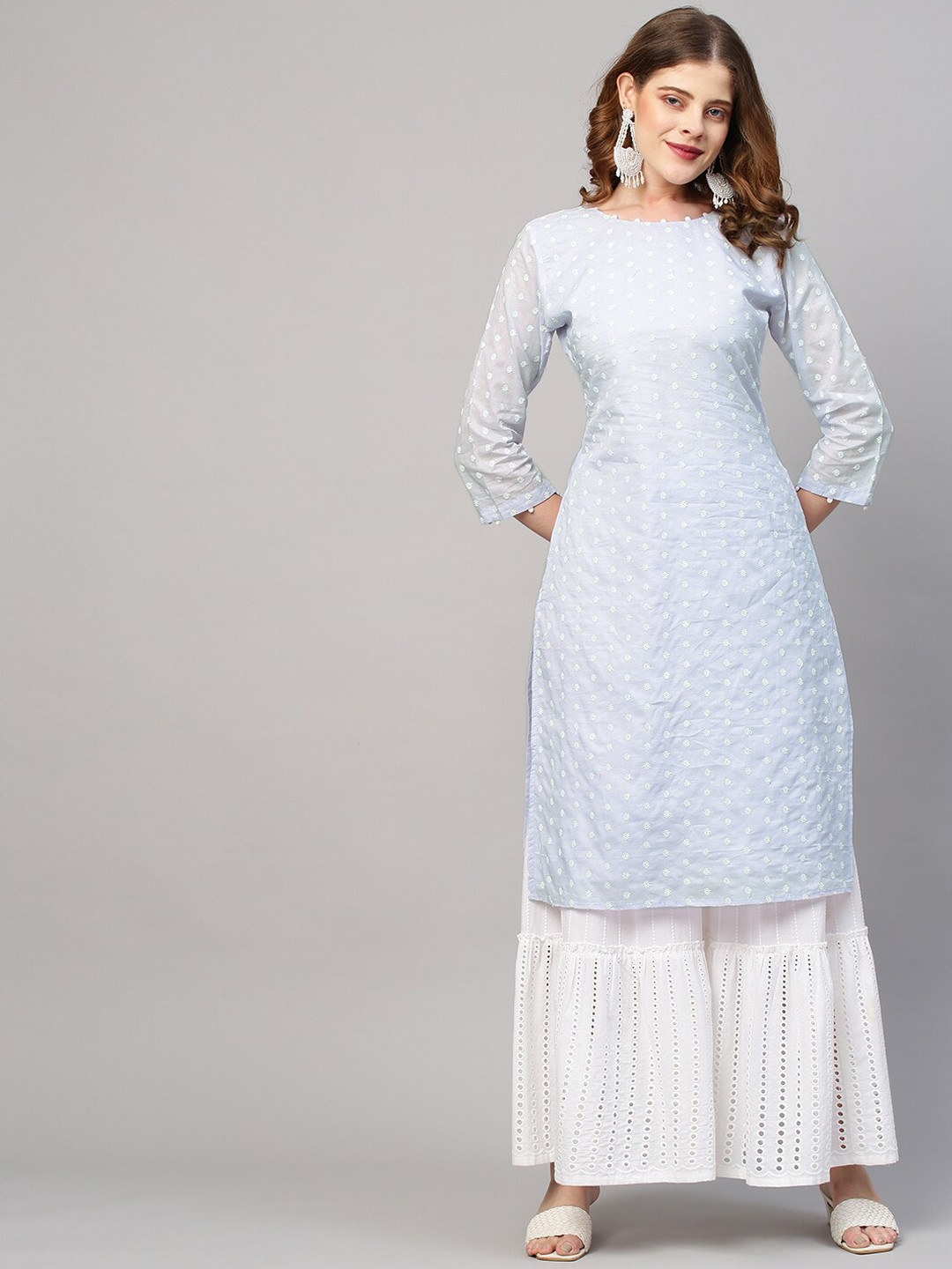 

FASHOR Women Lavender Floral Embroidered Thread Work Kurta