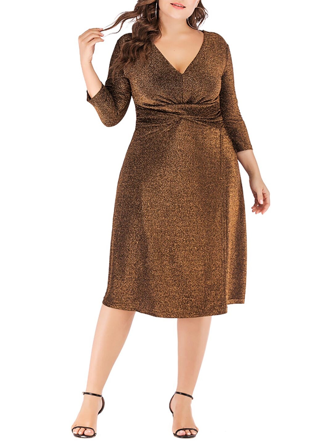 

URBANIC Women Plus Size Brown A-Line Dress