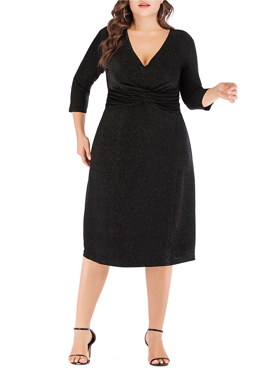 

URBANIC Plus Size Women Black A-Line Midi Dress