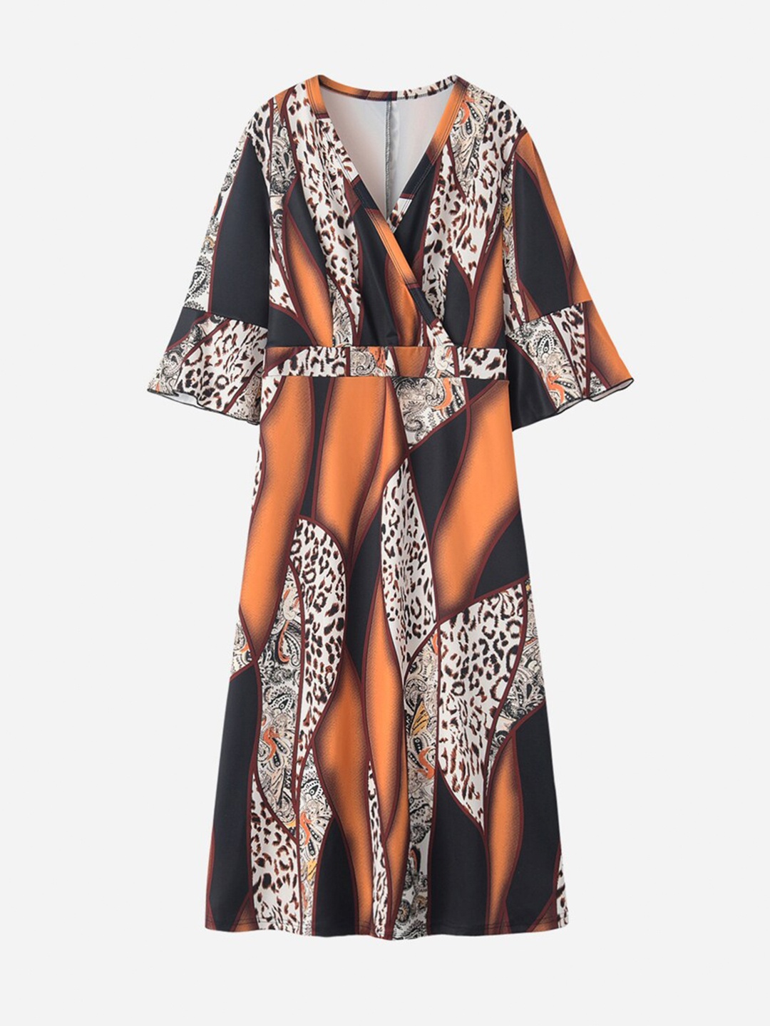 

URBANIC Women Orange & Black Animal Wrap Dress