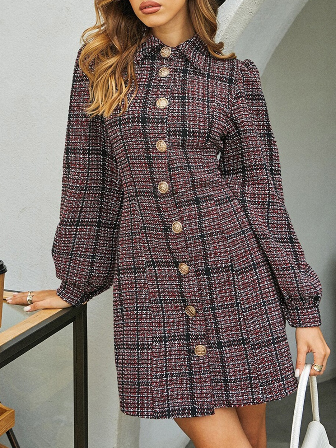 

URBANIC Red Checked A-Line Dress