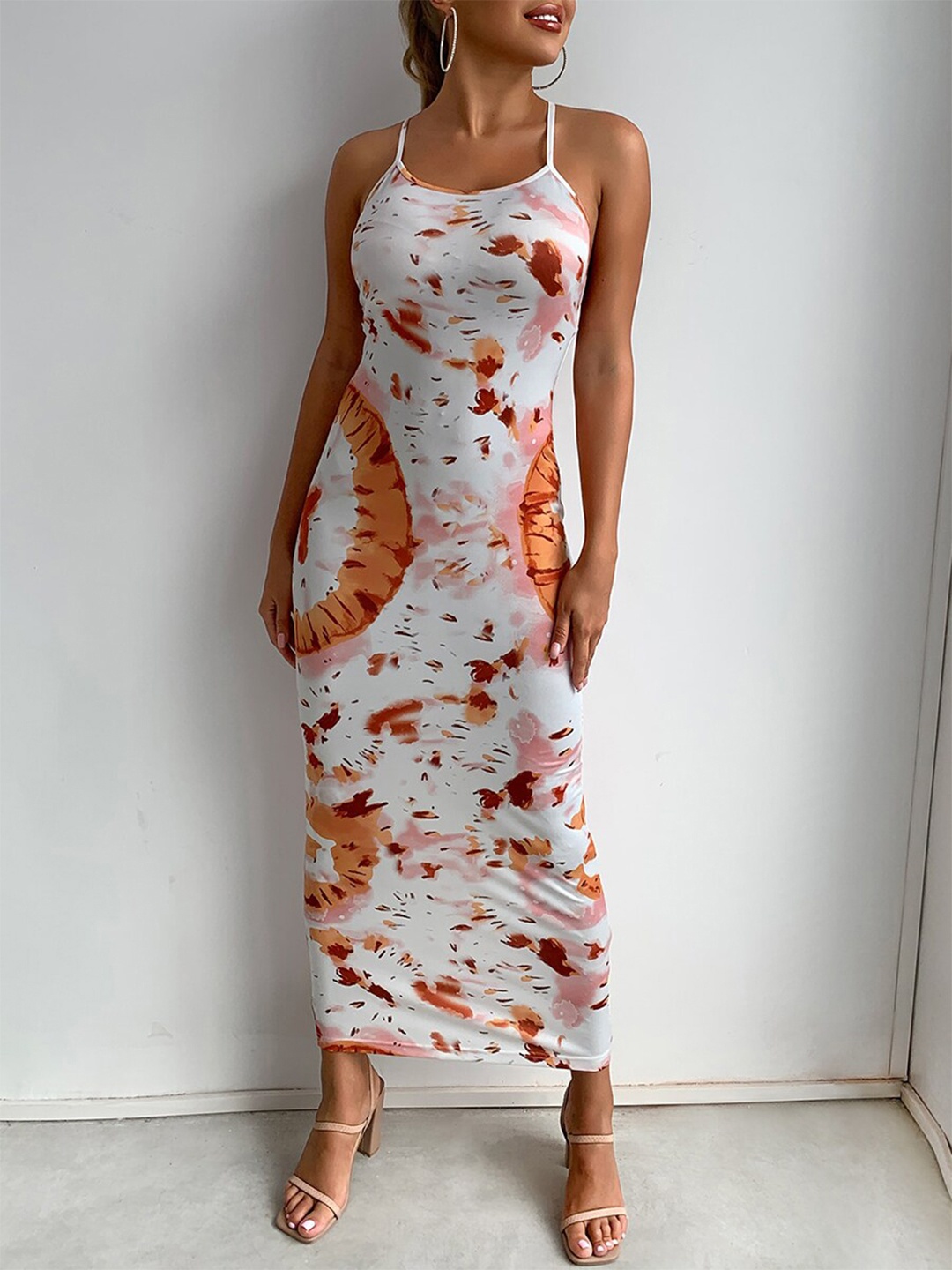 

URBANIC Orange Bodycon Midi Dress