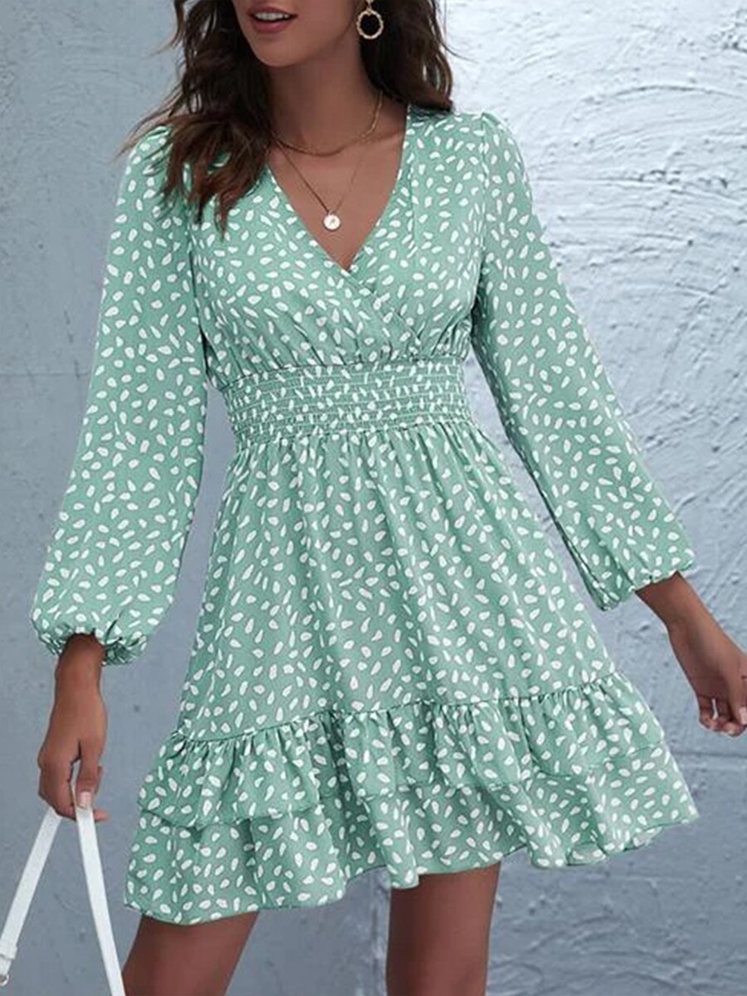 

URBANIC Women Green Floral Printed A-Line Dress