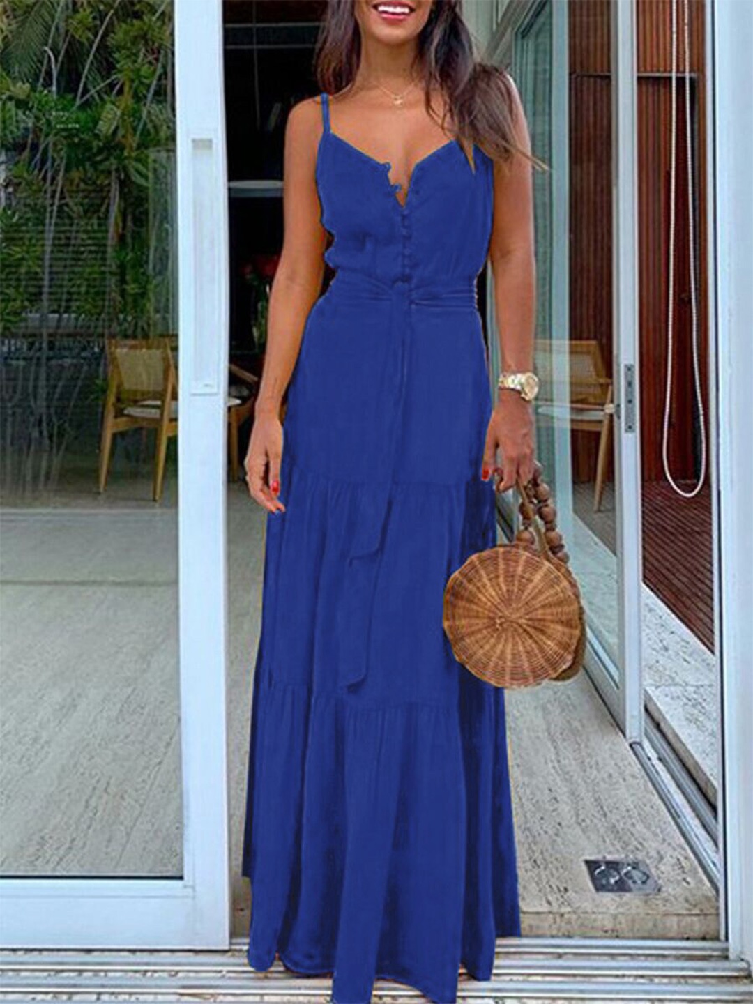 

URBANIC Blue Solid Maxi Dress