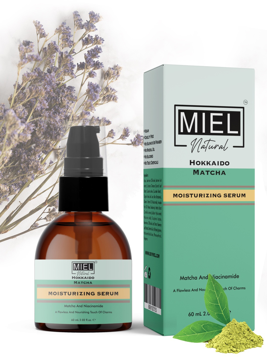 

Miel Natural Hokkaido Matcha Moisturising Face Serum with Niacinamide & Cucumber- 60ml, Green