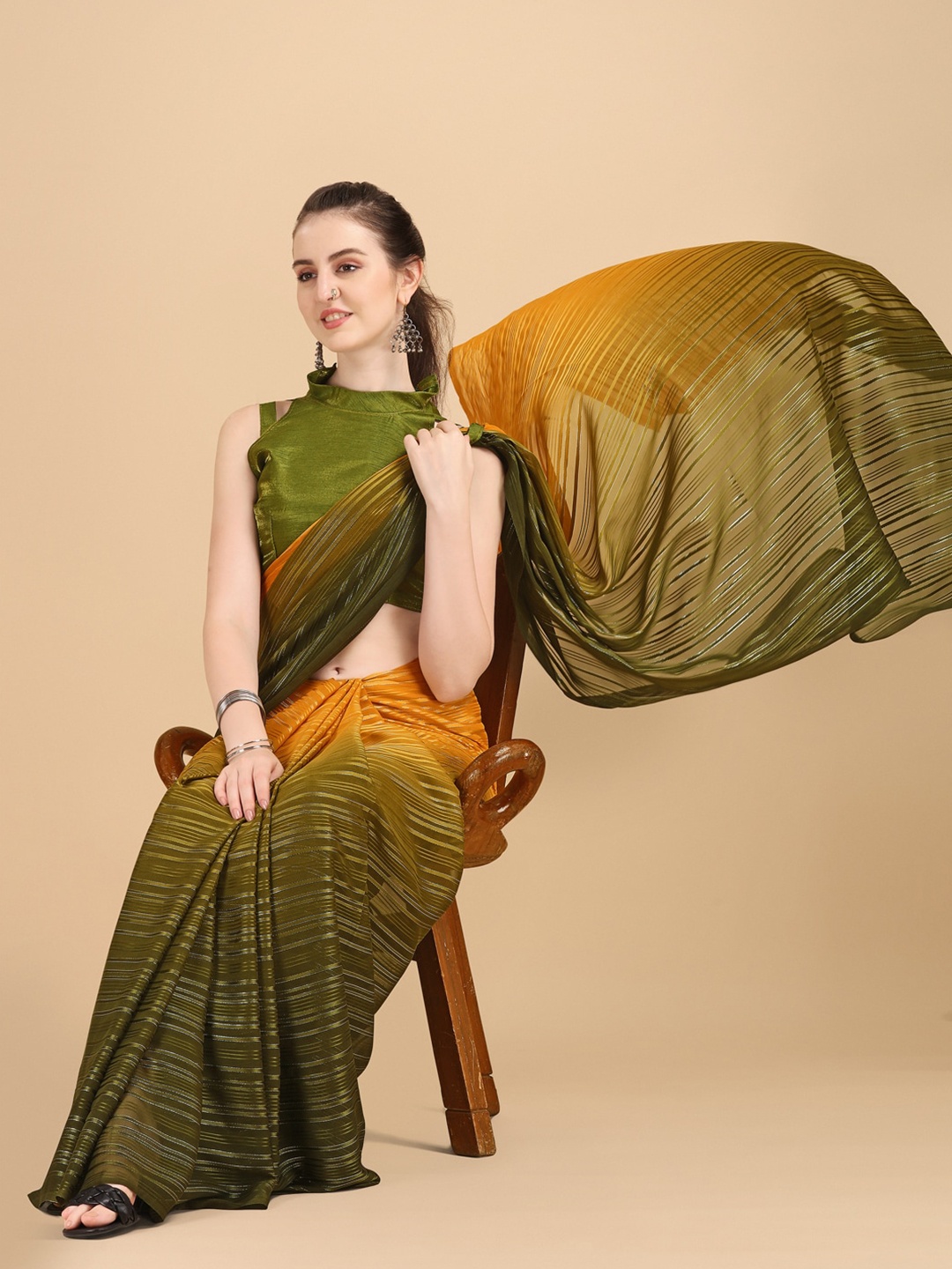 

KALINI Green Striped Zari Saree