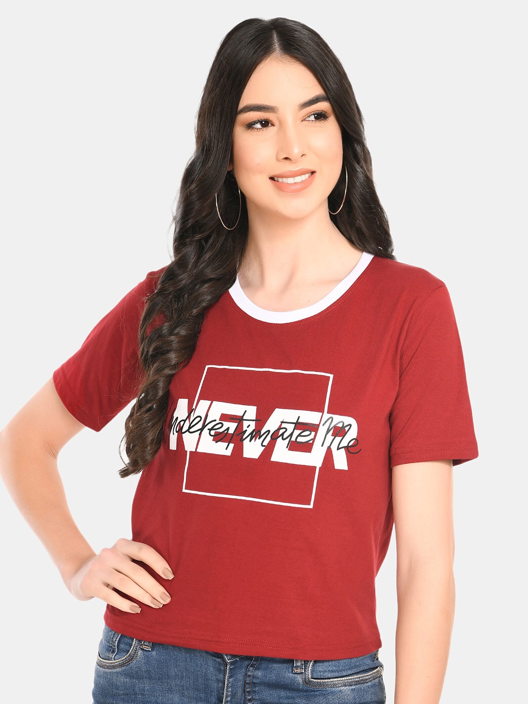 

Viral trend Women Maroon & White Typography Printed Pure Cotton T-shirt