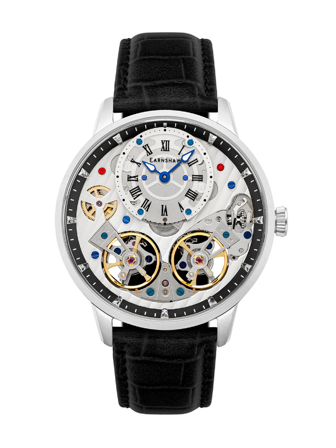 

EARNSHAW Men Black Brass Embellished Dial & Black Leather Bracelet Style Straps Analogue Automatic Motion Watch