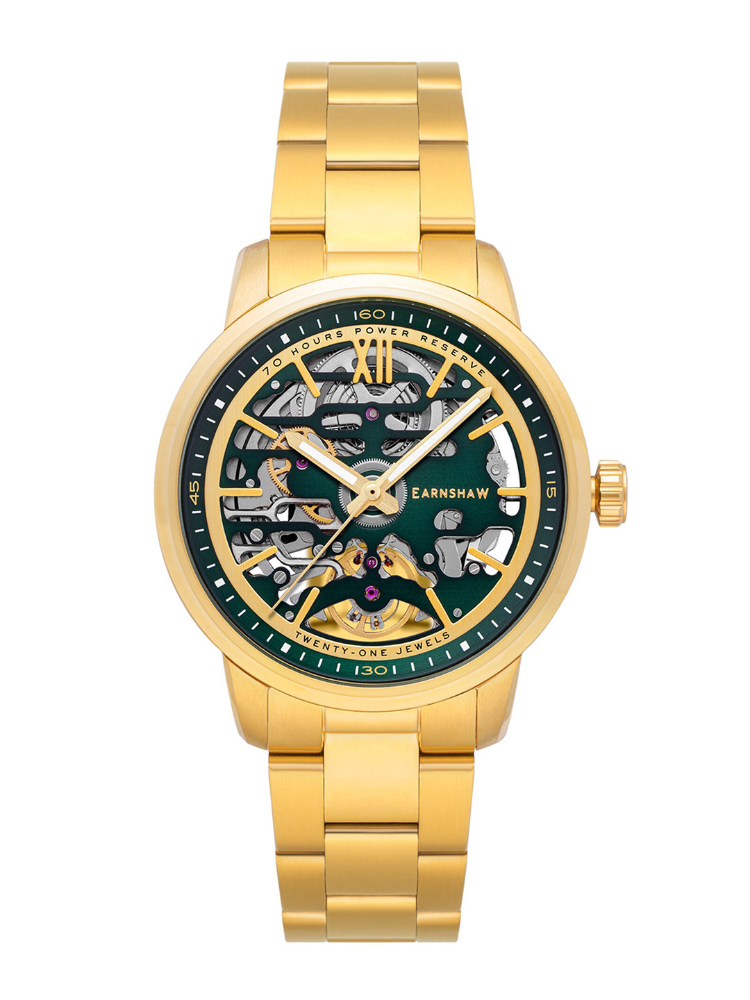 

EARNSHAW Men Black Brass Embellished Dial & Gold Toned Stainless Steel Bracelet Style Straps Analogue Watch