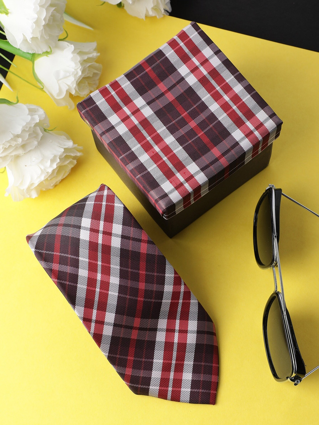 

Alvaro Castagnino Men Red & White Checked Skinny Tie