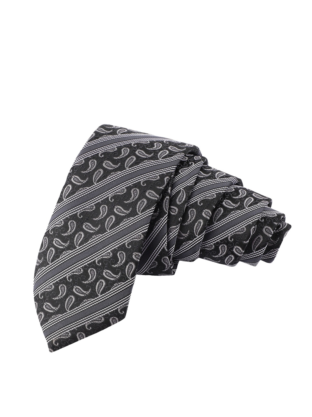 

Alvaro Castagnino Men Grey & Black Woven Design Skinny Tie