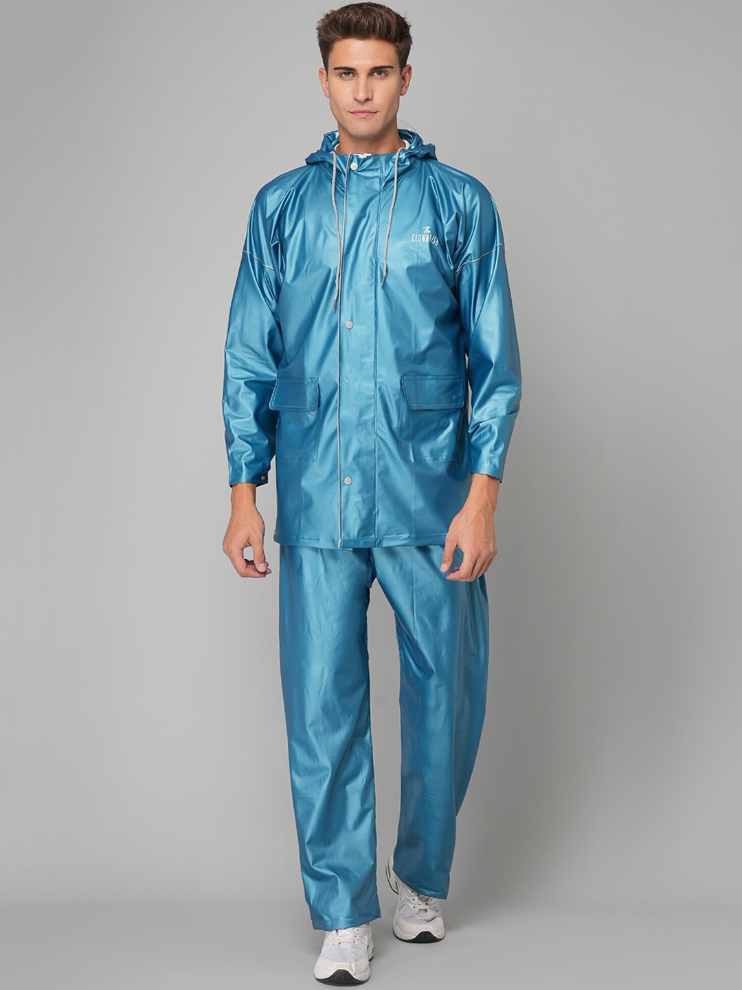 

THE CLOWNFISH Oceanic Pro Turquoise Blue Solid Waterproof and Seam Sealed Rain Suit