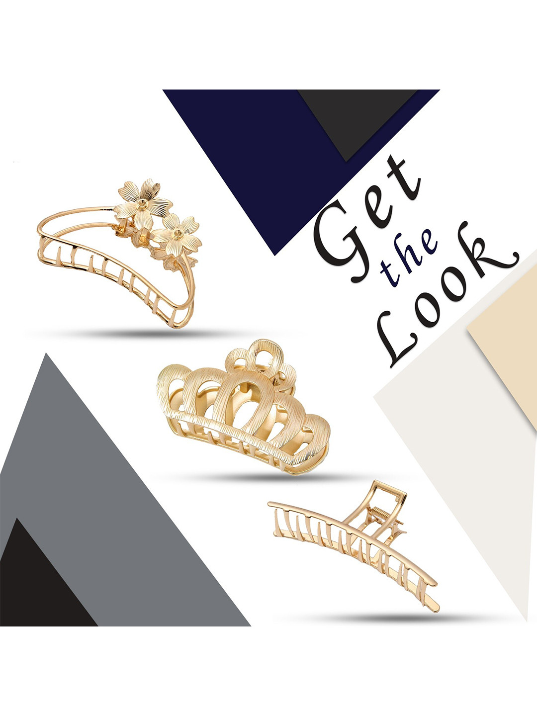 

Krelin Women Gold-Toned Set of 3 Metal Hair Claw Clips