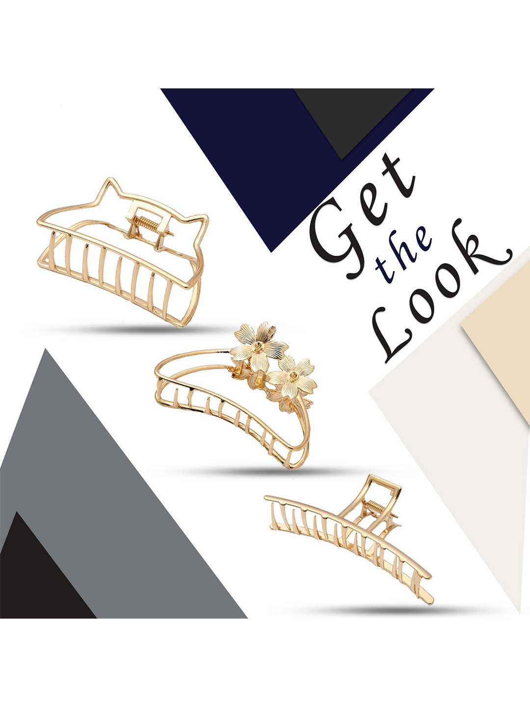 

Krelin Women Gold-Toned Set of 3 Hair Claw Clips