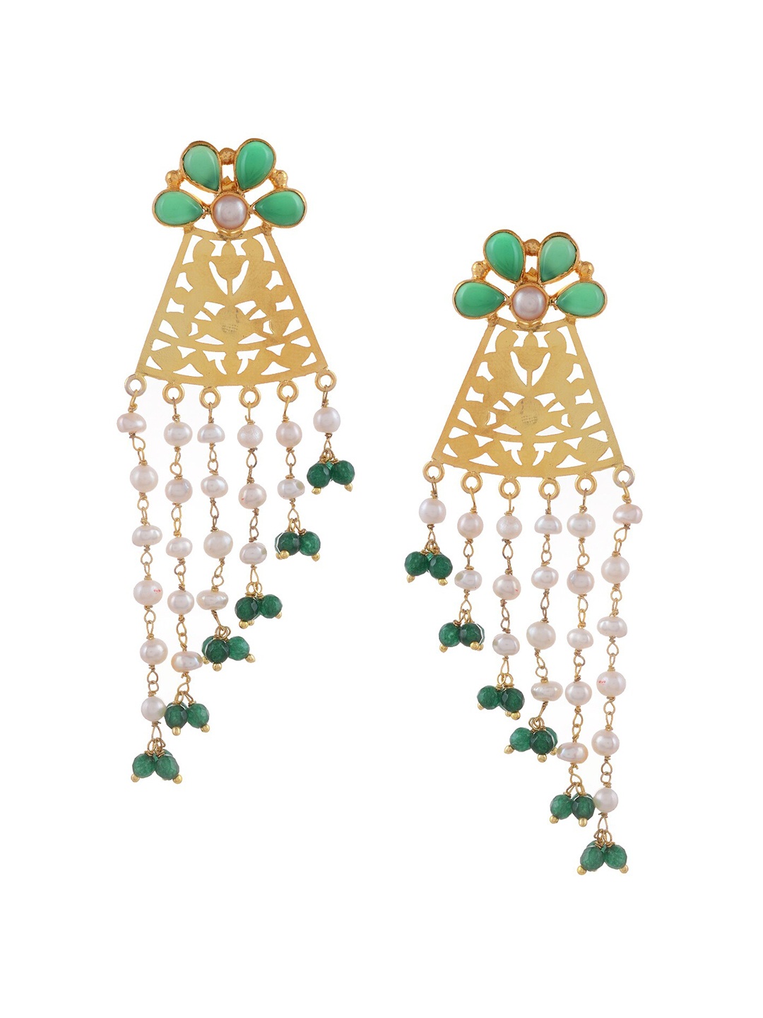 

Silvermerc 925 Green & Gold-Toned Contemporary Drop Earrings