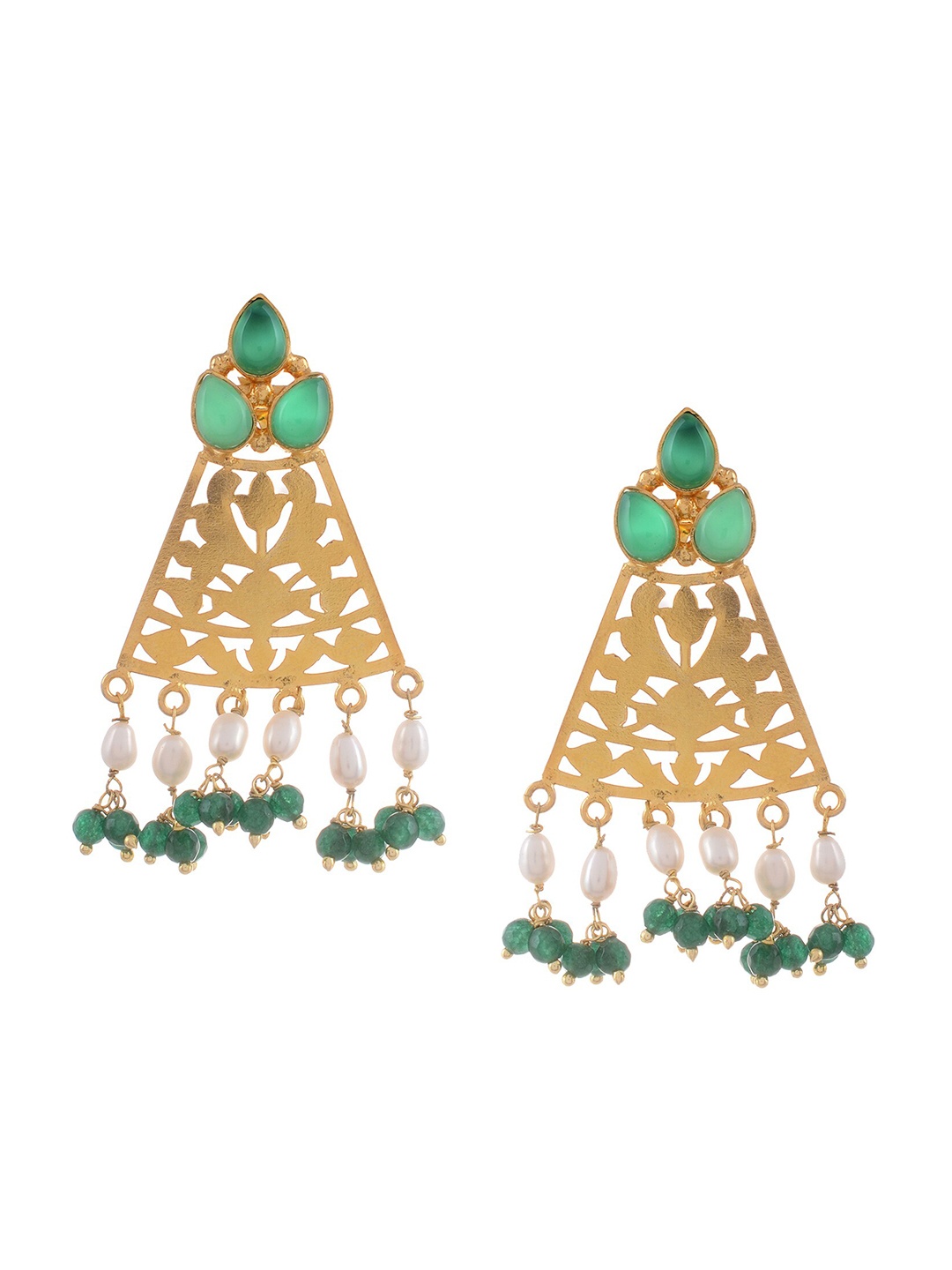 

Silvermerc 925 Gold-Toned & Green Paisley Shaped Drop Earrings