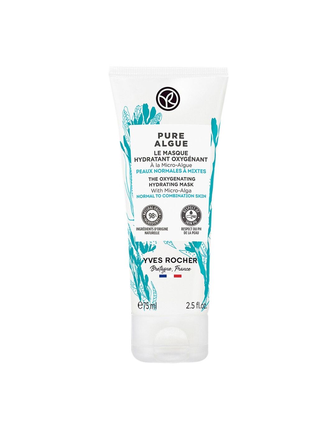 

YVES ROCHER Pure Algue The Oxygenating Hydrating Mask with Micro-Alga - 75 ml, White