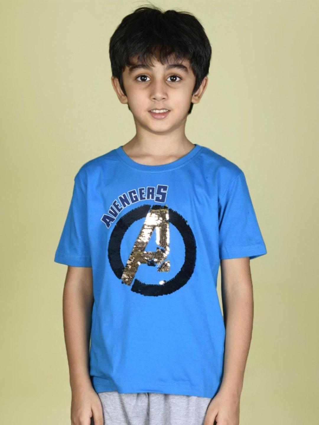 

Nap Chief Kids Blue Typography Avengers Printed Cotton T-shirt