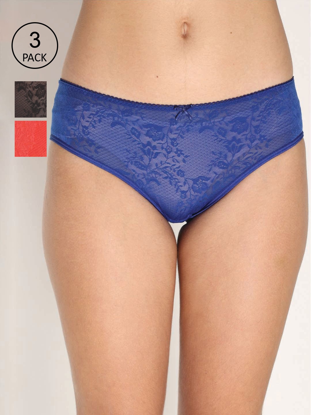 

Reveira Women Pack Of 3 Blue, Black And coral Hipster Briefs