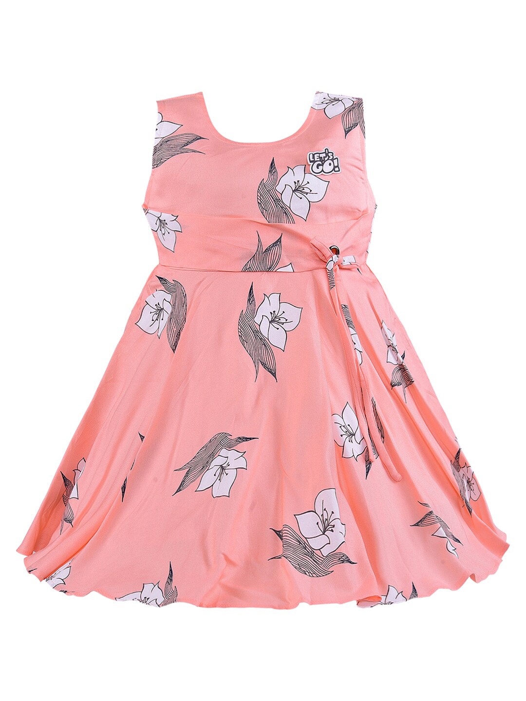 

Wish Karo Girls Peach Floral Printed Fit & Flare Dress