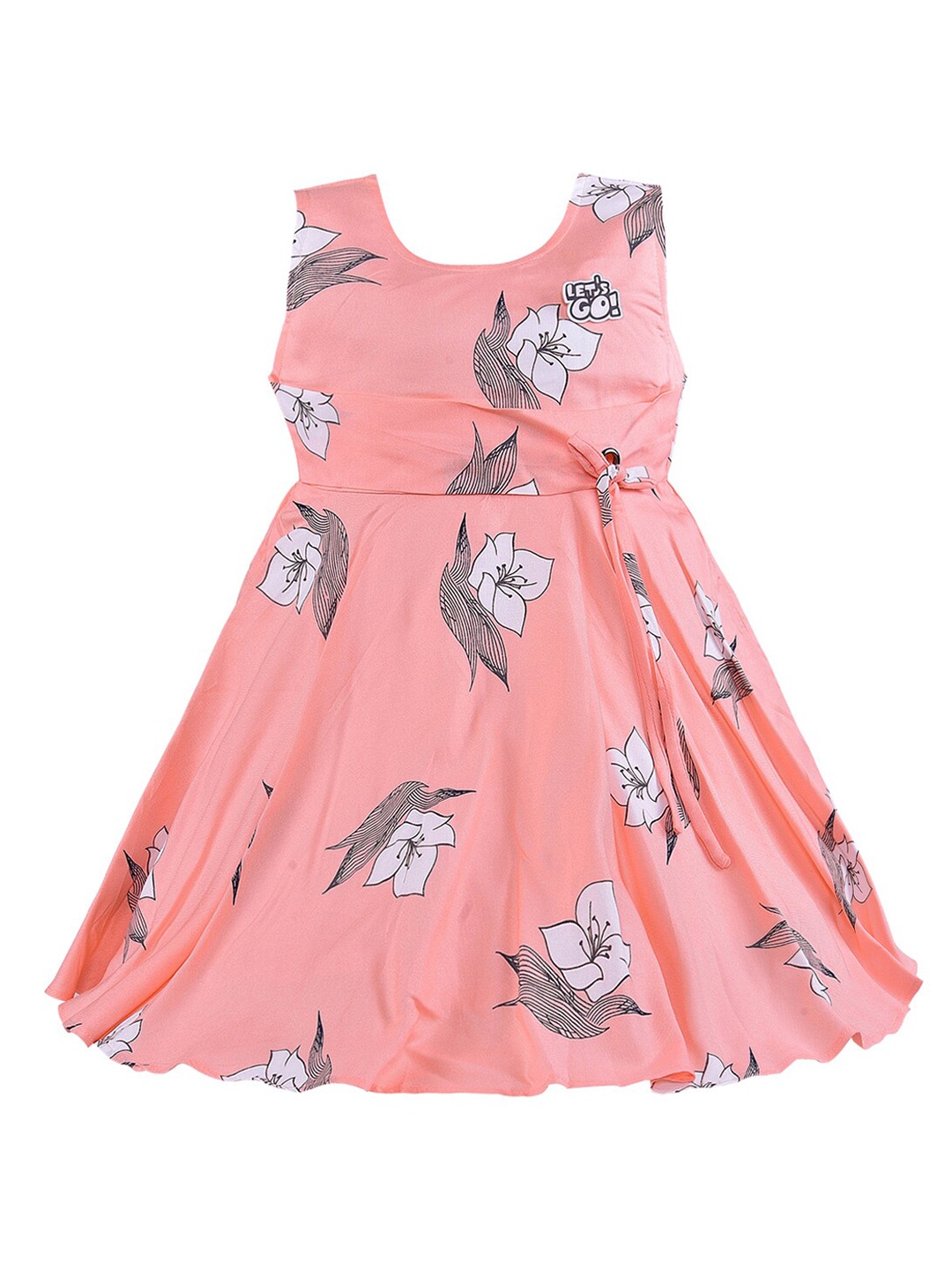 

Wish Karo Girls Peach-Colored Floral Print A-Line Dress