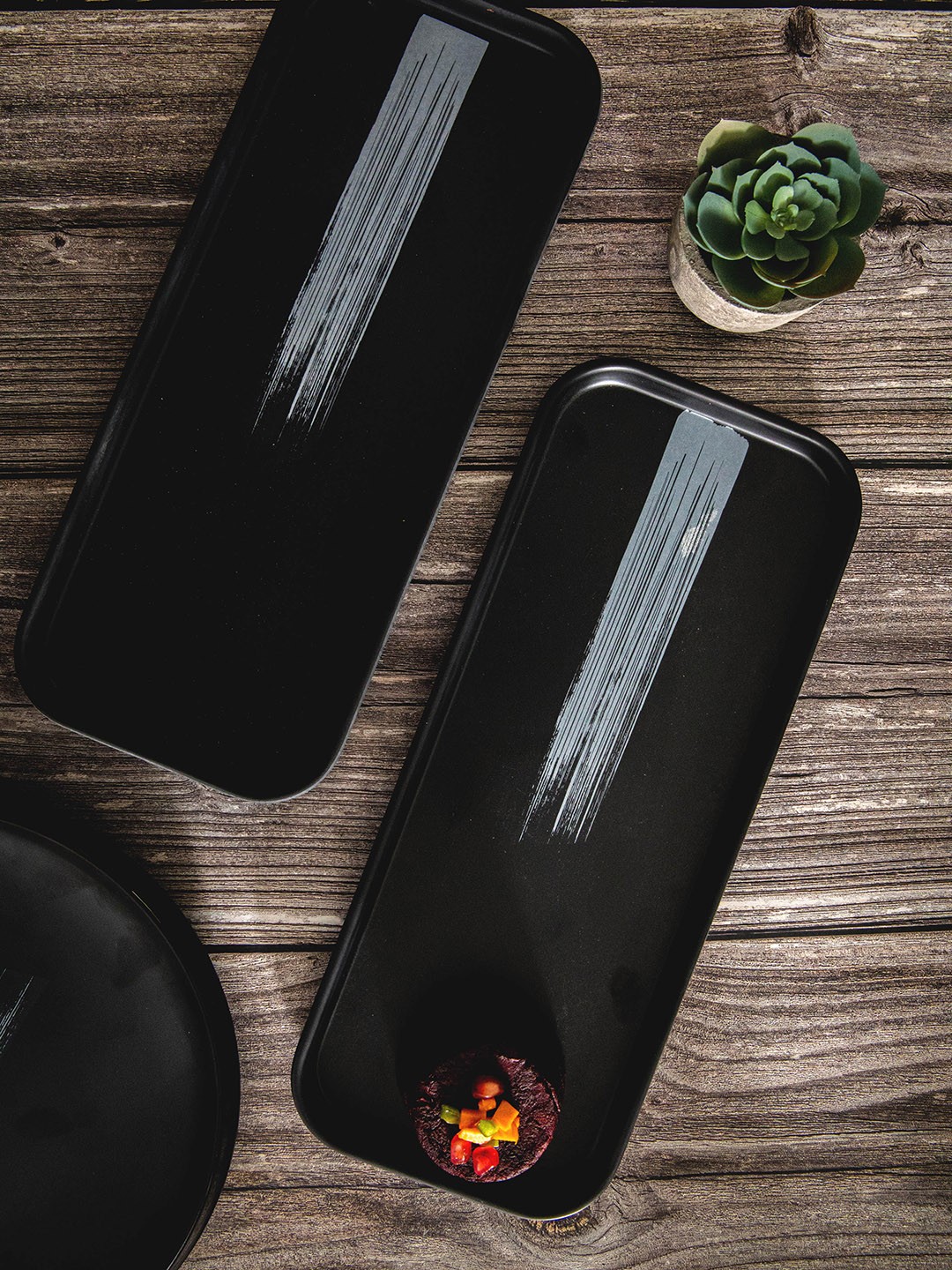 

Stehlen Set Of 2 Black Serveware Decorative Rectangle Platter