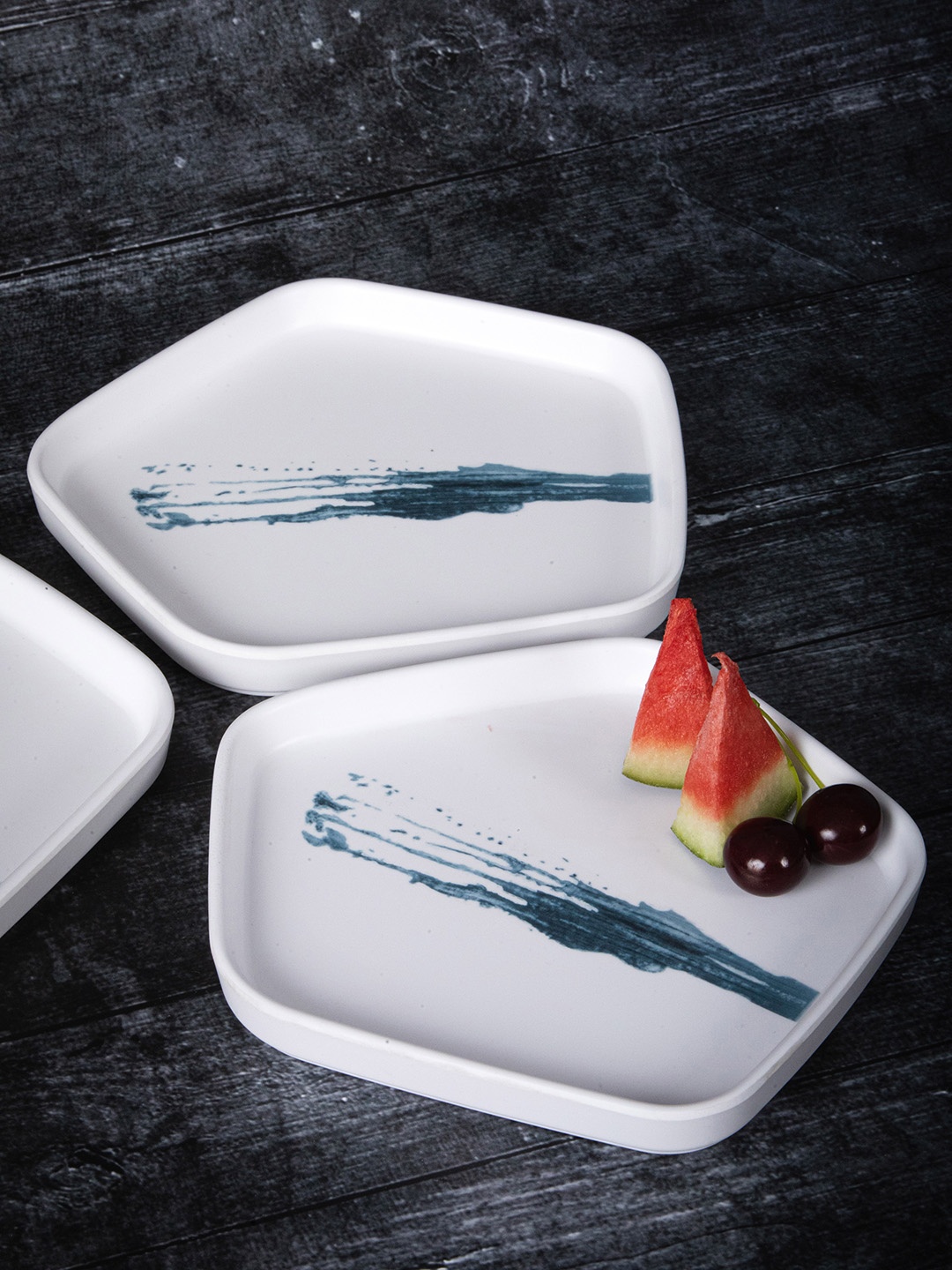 

Stehlen Set Of 2 White Striped Pentagon Serving Platter