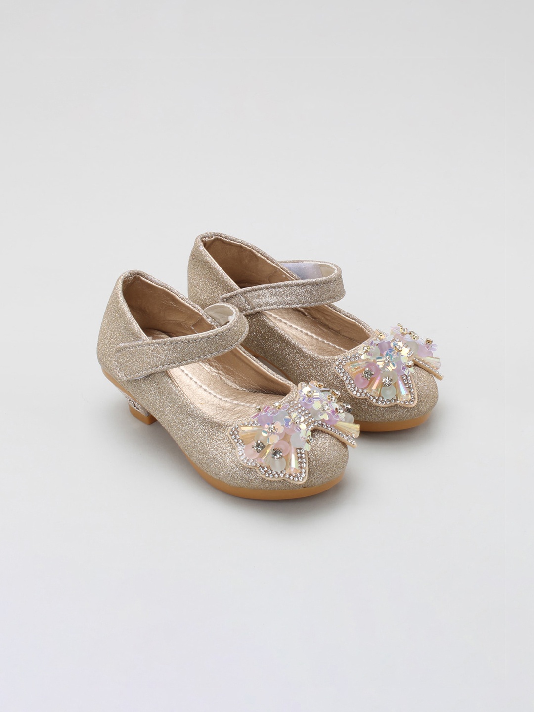 

Hopscotch Girls Gold-Toned Embellished PU Party Block Pumps with Bows