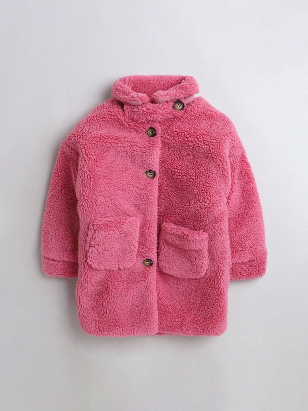 

Hopscotch Girls Pink Solid Full-Sleeve Overcoat