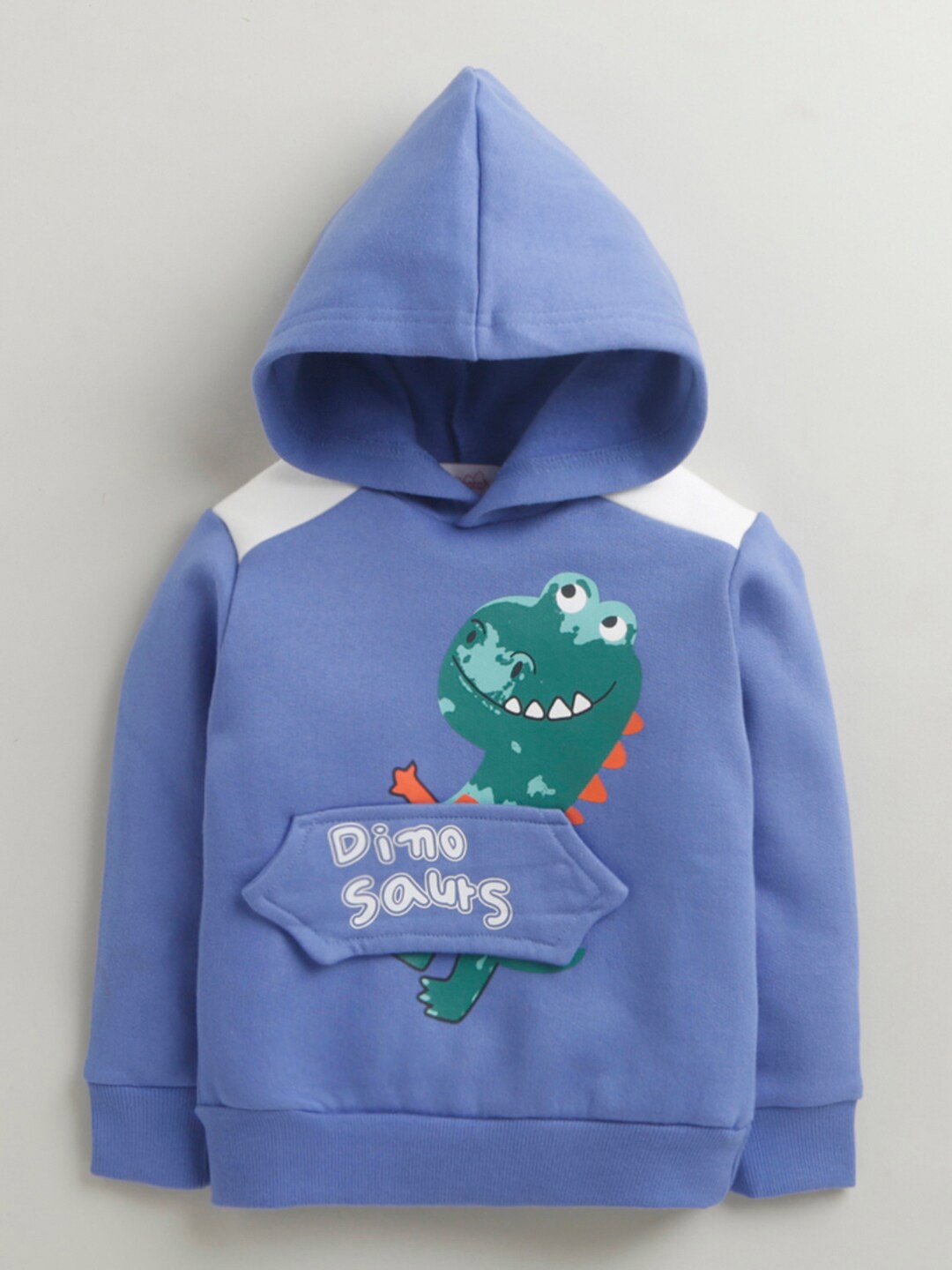 

Hopscotch Boys Blue Printed Hooded Sweatshirt