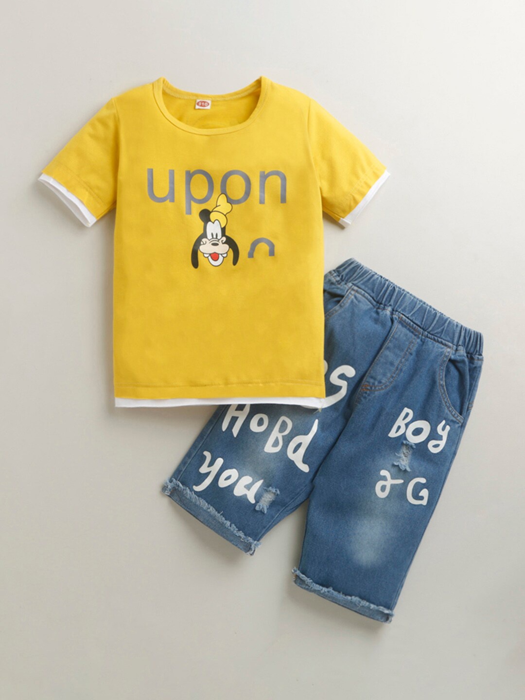

Hopscotch Boys Yellow & Blue Printed T-shirt with Shorts