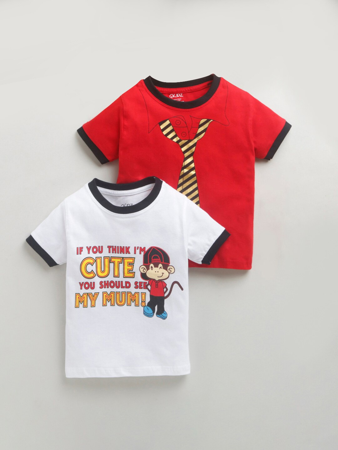 

Hopscotch Boys White & Red Set Of 2 Typography Printed T-shirt
