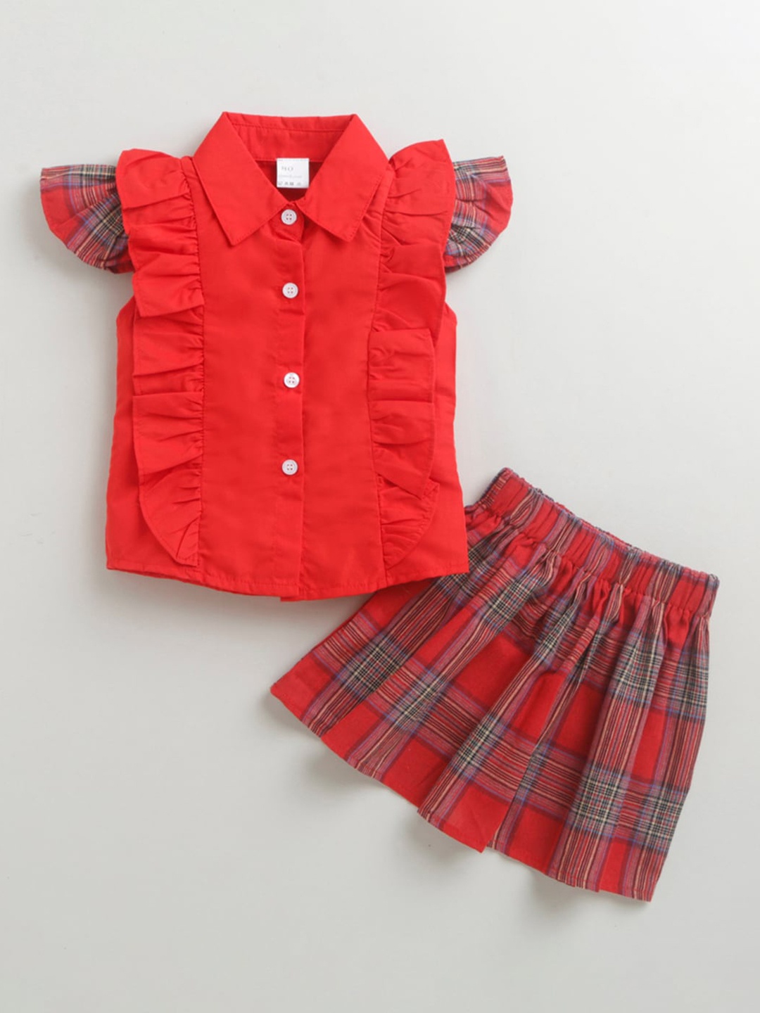 

Hopscotch Girls Red & Beige Pure Cotton Top with Skirt