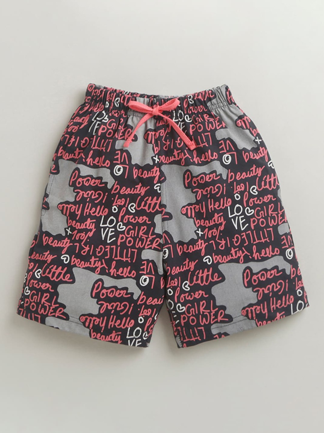 

Hopscotch Girls Grey Typography Printed Shorts