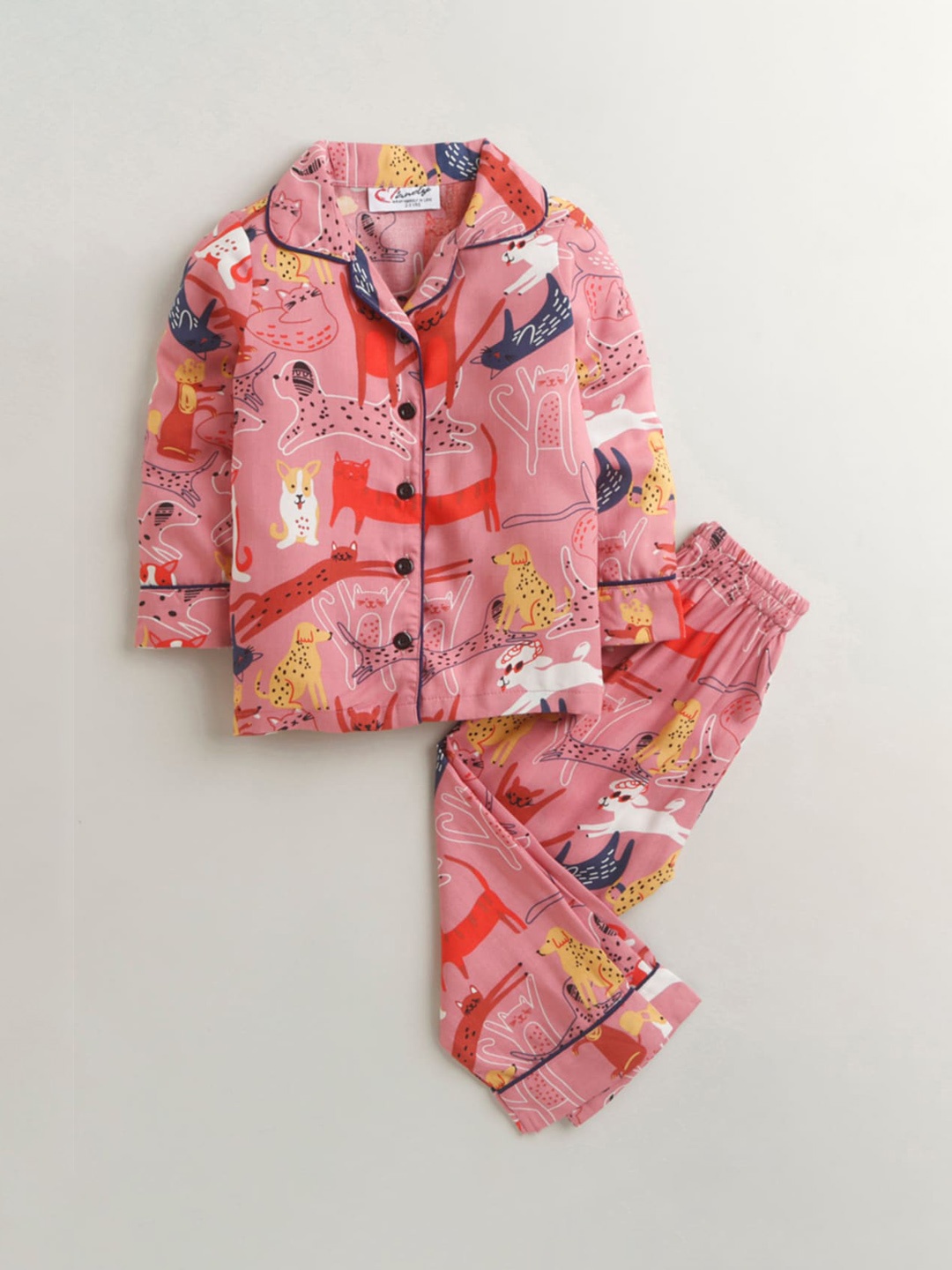 

Hopscotch Girls Pink & White Printed Night suit