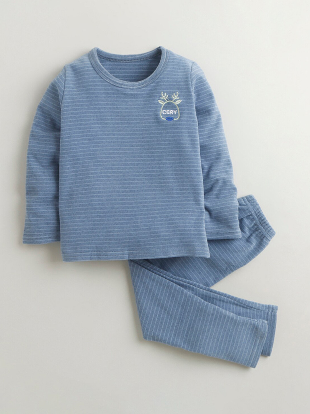 

Hopscotch Boys Blue Striped Cotton Night suit