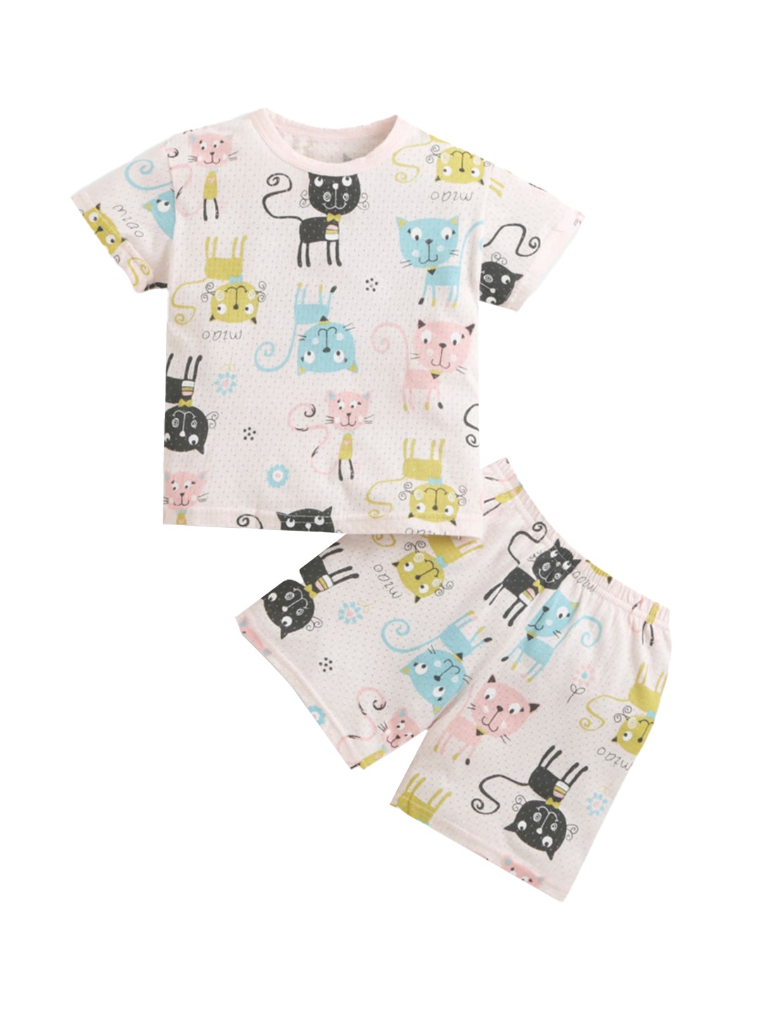 

Hopscotch Girls Pink & Blue Printed Pure Cotton Night suit