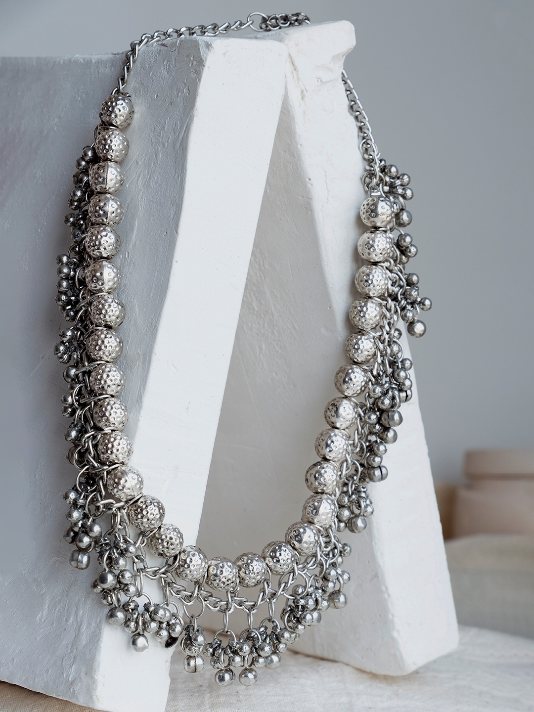 

Infuzze Silver-Toned Textured Statement Necklace