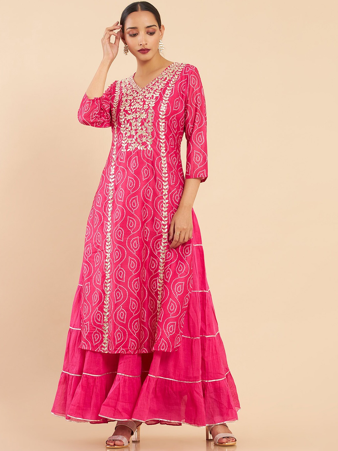 

Soch Women Fuchsia Ethnic Motifs Yoke Design Gotta Patti Kurta