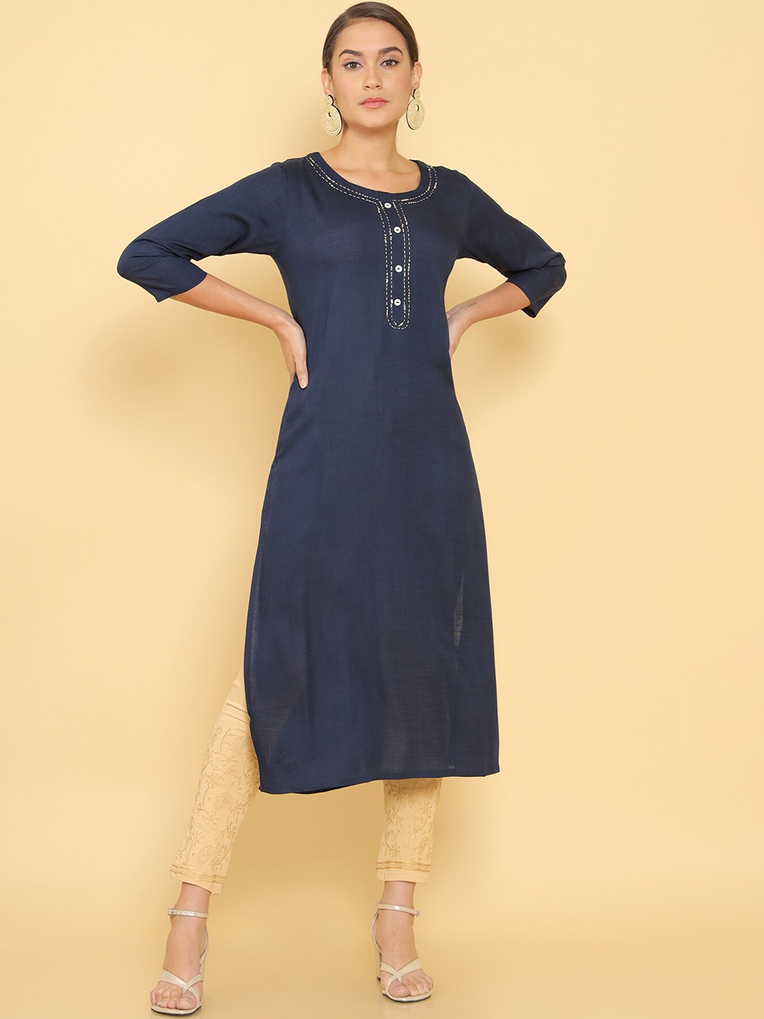 

Soch Women Navy Blue Thread Work Kurta