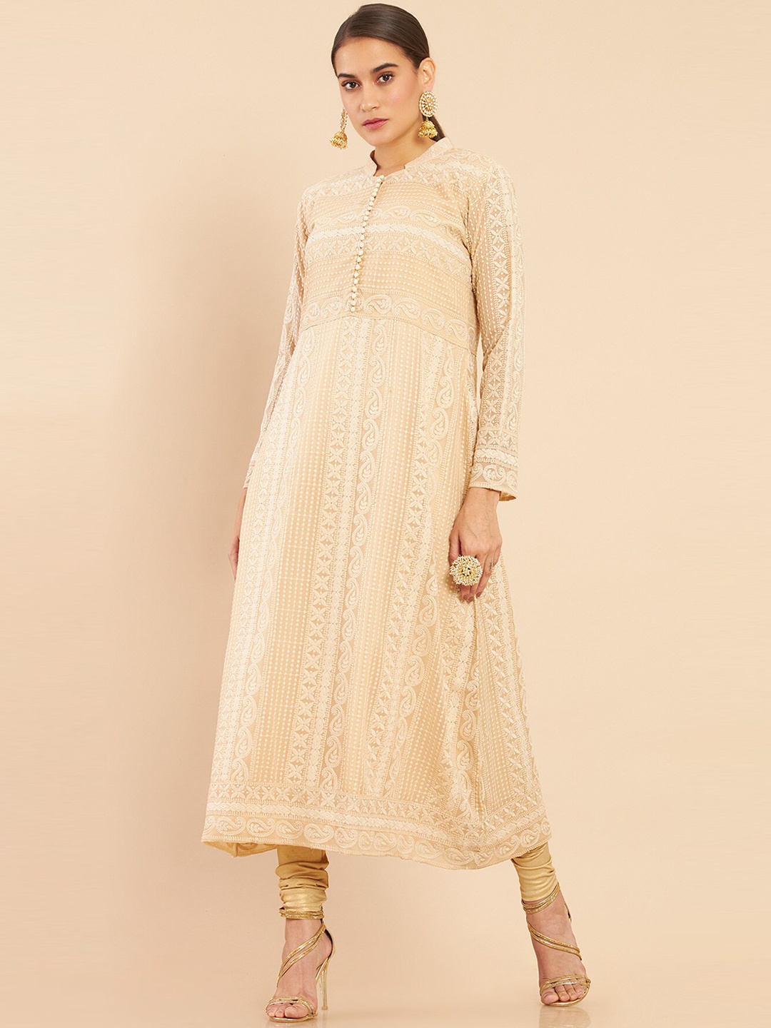 

Soch Women Beige Geometric Georgette Anarkali Kurta
