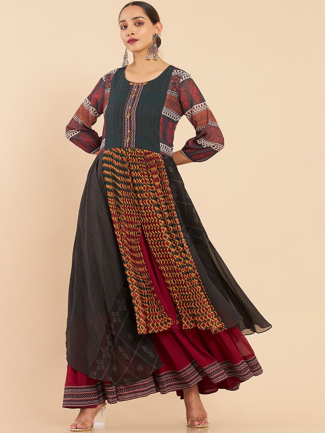 

Soch Women Black Ethnic Motifs Printed Georgette Anarkali Kurta