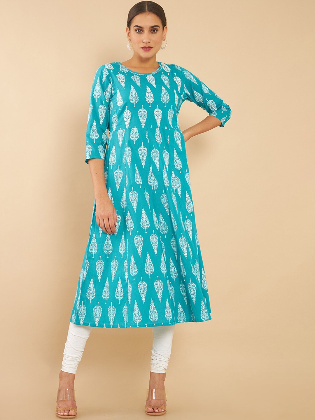 

Soch Women Teal Ethnic Motifs Printed Kurta