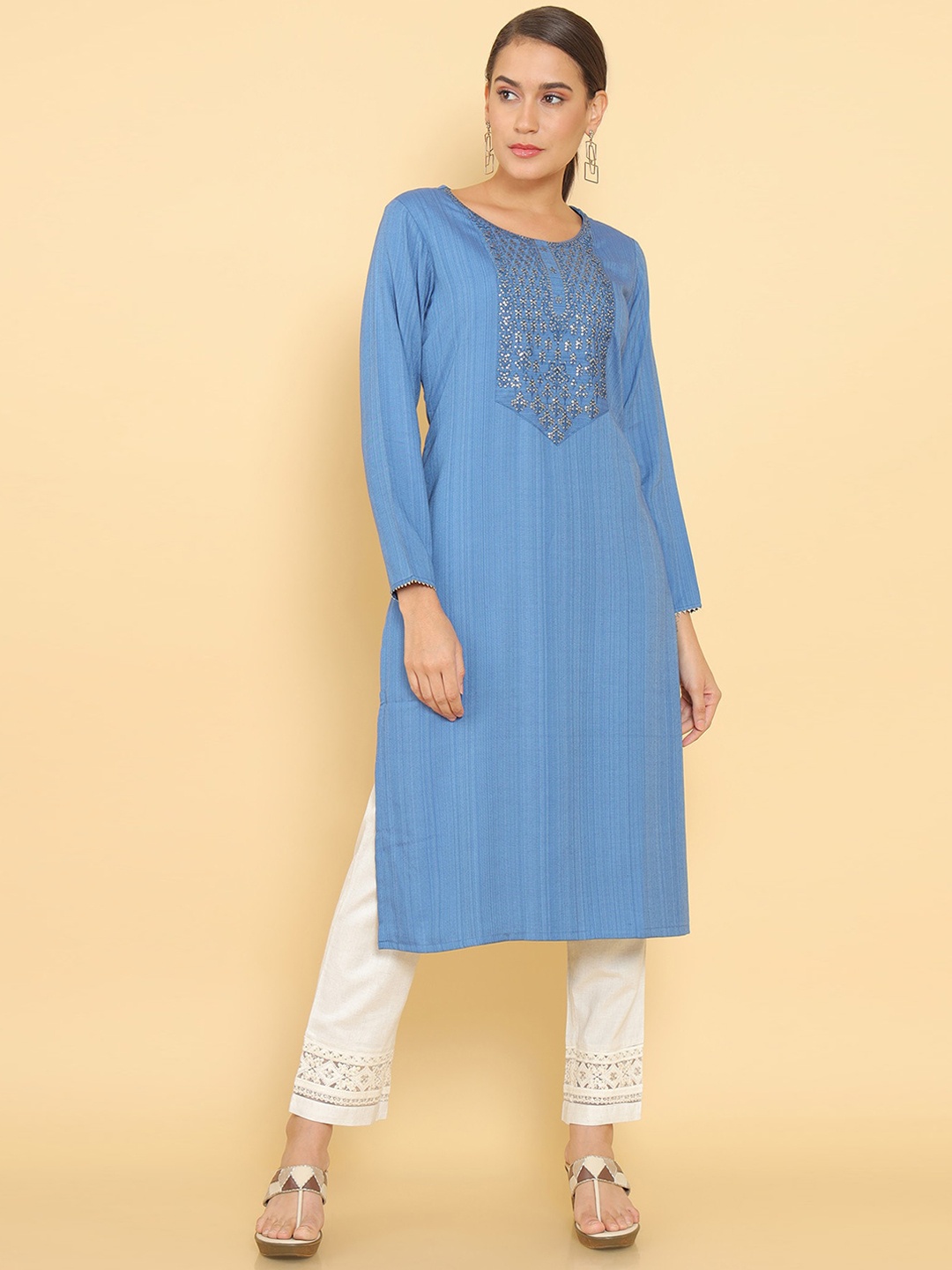 

Soch Women Blue Embroidered Kurta