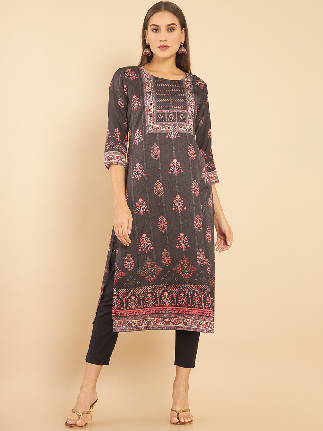 

Soch Women Black Ethnic Motifs Printed Straight Kurta