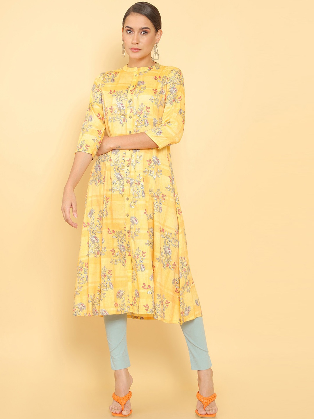 

Soch Women Mustard Yellow Floral printed Anarkali Kurta