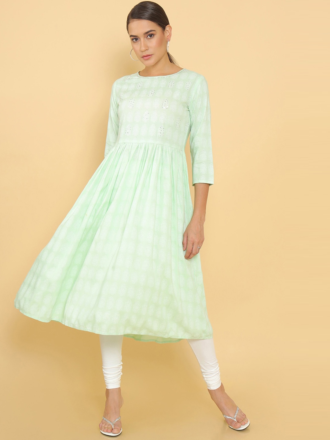 

Soch Women Green Flared Sleeves Gotta Patti Anarkali Kurta